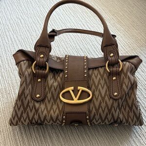 Valentino Garavani Brown Satchel with Gold Accents